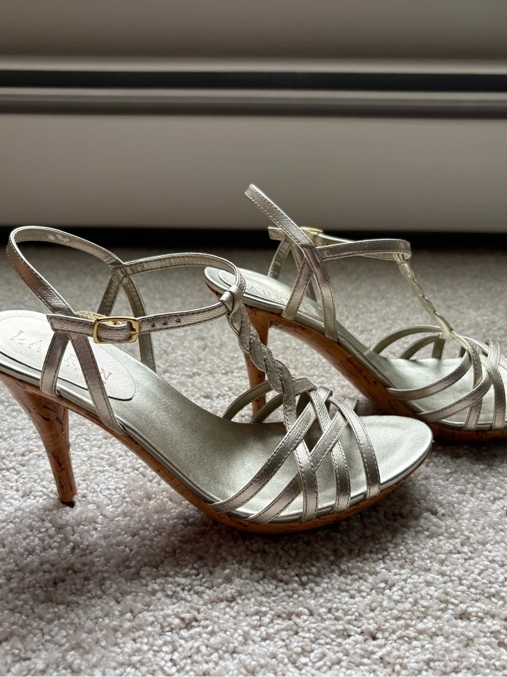 Lauren Ralph Lauren Metallic Gold Braided T-Strap Heels